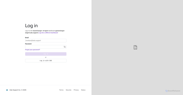 Security scan screenshot of https://gamechanger-aiagent.ada.support