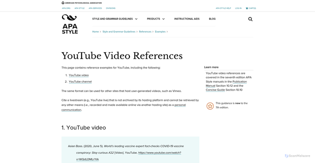 Security scan screenshot of https://apastyle.apa.org/style-grammar-guidelines/references/examples/youtube-references