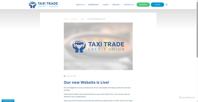 Security scan screenshot of https://taxicreditunion.com/about-us/news/our-new-website-is-live