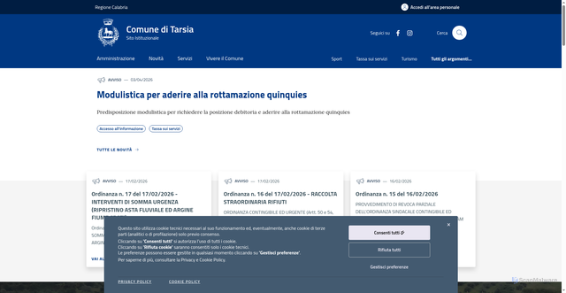 Security scan screenshot of https://www.comune.tarsia.cs.it