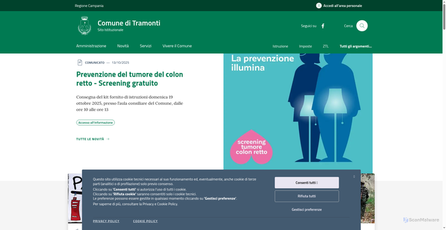 Security scan screenshot of https://www.comune.tramonti.sa.it/