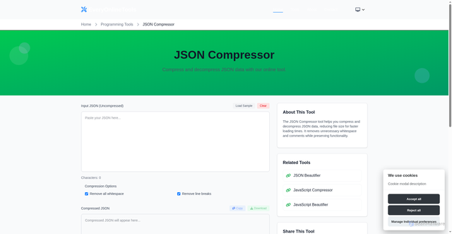 Security scan screenshot of https://everyonlinetools.com/tools/json-compressor