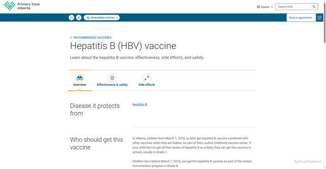 Security scan screenshot of https://myhealth.alberta.ca/Topic/Immunization/pages/hepatitis-b-vaccine.aspx