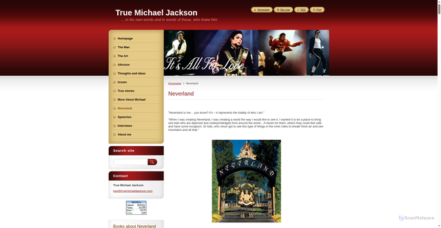 Security scan screenshot of https://www.truemichaeljackson.com/neverland/