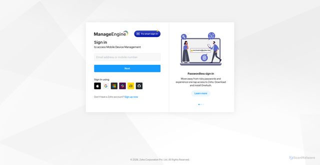 Security scan screenshot of https://mdm.manageengine.com