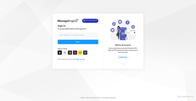 Security scan screenshot of https://mdm.manageengine.com