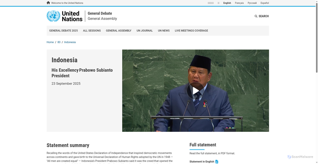 Security scan screenshot of https://gadebate.un.org/en/80/indonesia