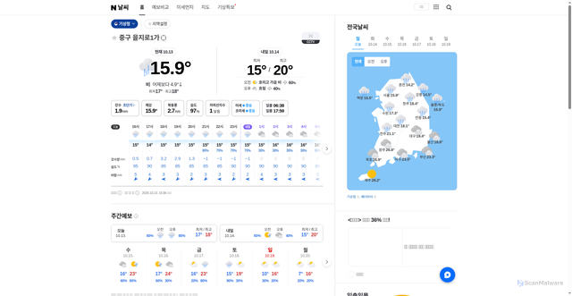 Security scan screenshot of https://weather.naver.com/