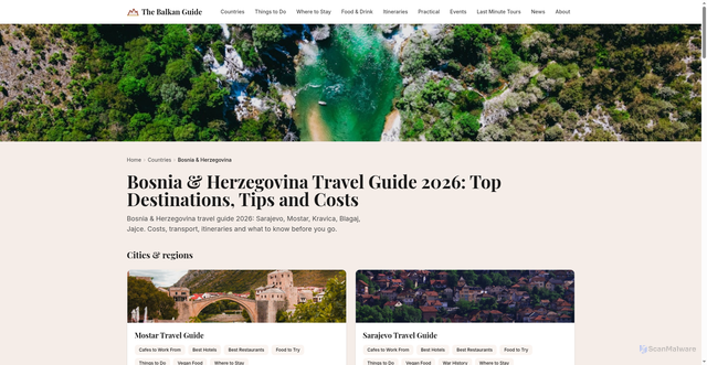 Security scan screenshot of https://www.thebalkanguide.com/country/bosnia-and-herzegovina/
