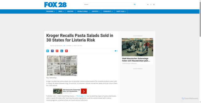 Security scan screenshot of https://www.fox28spokane.com/kroger-recalls-pasta-salads-sold-in-30-states-for-listeria-risk/