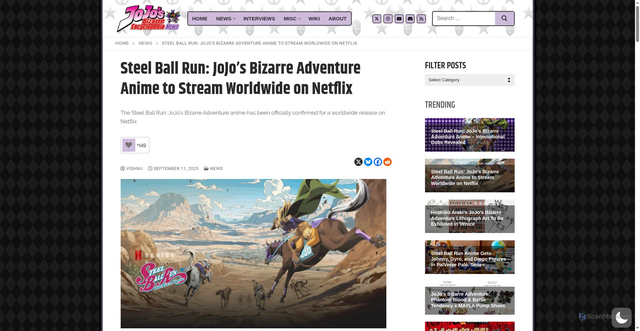 Security scan screenshot of https://jojo-news.com/2025/09/11/steel-ball-run-jojos-bizarre-adventure-anime-to-stream-worldwide-on-netflix/