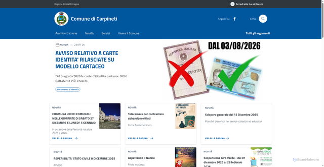 Security scan screenshot of https://www.comune.carpineti.re.it/