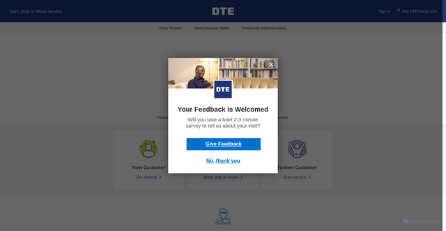 Security scan screenshot of https://startstop.dteenergy.com/