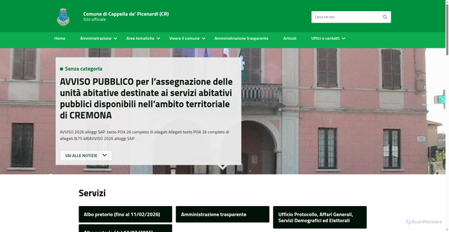 Security scan screenshot of https://www.comune.cappelladepicenardi.cr.it/