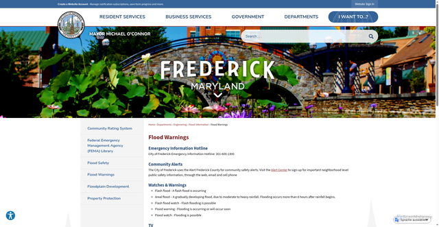 Security scan screenshot of https://www.cityoffrederickmd.gov/710/Flood-Warnings