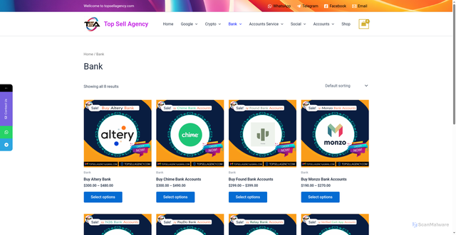 Security scan screenshot of https://topsellagency.com/product-category/bank/