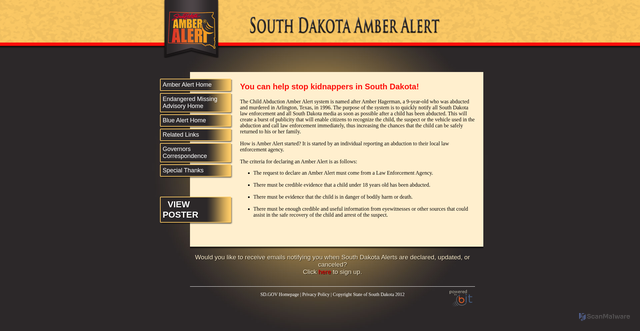Security scan screenshot of https://public.sd.gov/amberalert/
