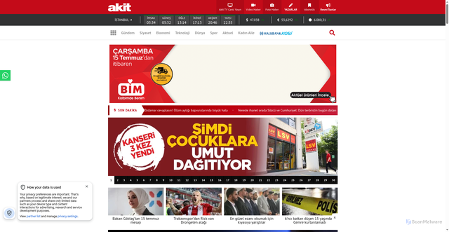 Security scan screenshot of https://yeniakit.com.tr
