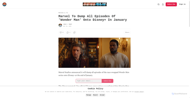 Security scan screenshot of https://fandompulse.substack.com/p/marvel-to-dump-all-episodes-of-wonder