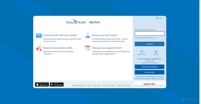 Security scan screenshot of https://mychart.bryanhealth.org