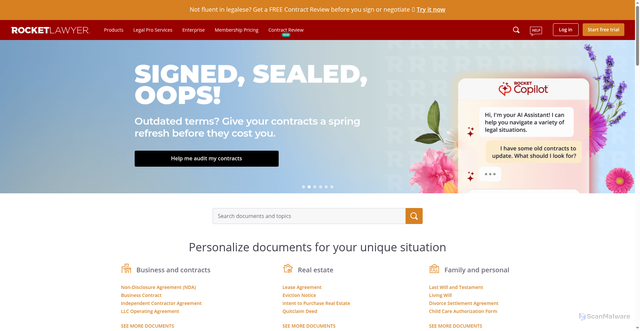 Security scan screenshot of https://rocketlawyer.com