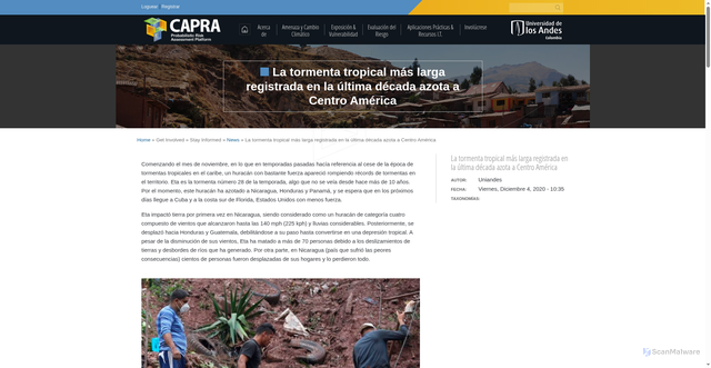 Security scan screenshot of https://ecapra.org/es/noticias/la-tormenta-tropical-m%C3%A1s-larga-registrada-en-la-%C3%BAltima-d%C3%A9cada-azota-centro-am%C3%A9rica