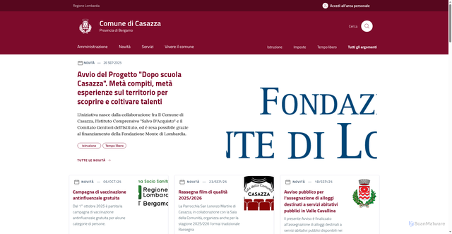 Security scan screenshot of https://www.comune.casazza.bg.it/home/index.html