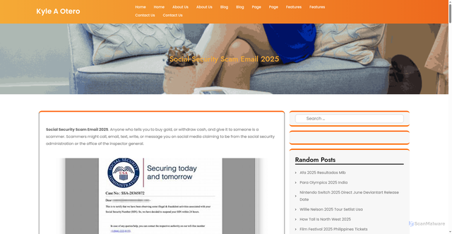 Security scan screenshot of https://kyleaoterol.pages.dev/tnbas-social-security-scam-email-2025-ylapp/