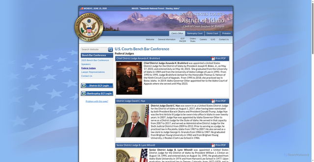 Security scan screenshot of https://www.id.uscourts.gov/clerks/bench_bar_conf/Federal_Judges.cfm
