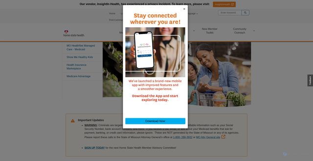 Security scan screenshot of https://homestatehealth.com