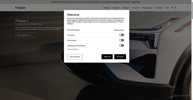Security scan screenshot of https://www.polestar.com/us/