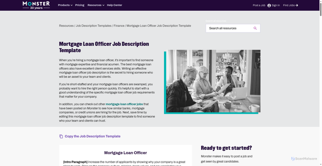 Security scan screenshot of https://hiring.monster.com/resources/job-descriptions/finance/mortgage-loan-officer/