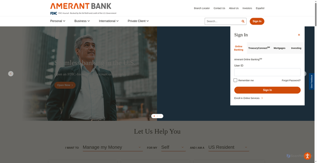 Security scan screenshot of https://www.amerantbank.com/