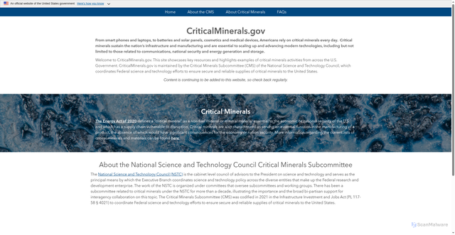Security scan screenshot of https://www.criticalminerals.gov/