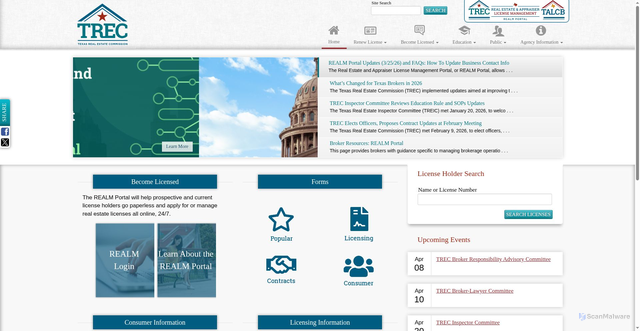 Security scan screenshot of https://www.trec.texas.gov/