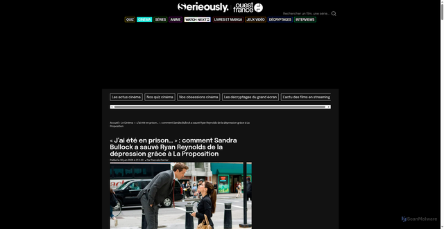 Security scan screenshot of https://serieously.ouest-france.fr/jai-ete-en-prison-comment-sandra-bullock-a-sauve-ryan-reynolds-de-la-depression-grace-a-la-proposition/