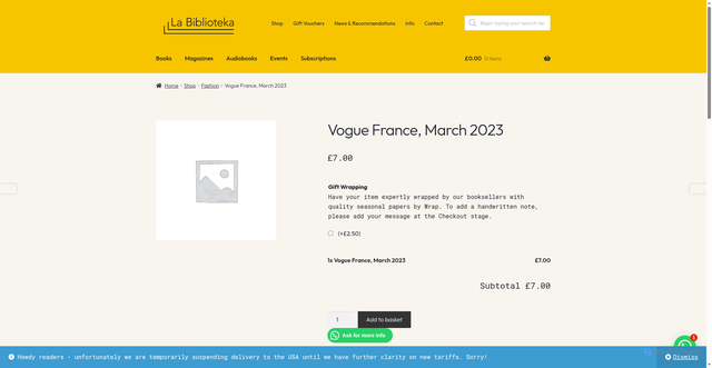Security scan screenshot of https://labiblioteka.co/shop/vogue-france-march-2023/?srsltid=AU7gw4V0DeOxqnFe-gm5Xz_TBViLeUB1zHtWRZ34xpodDaIwcx3GJKKI