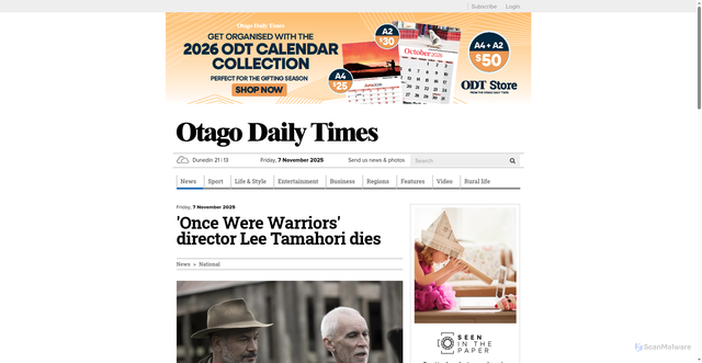 Security scan screenshot of https://www.odt.co.nz/news/national/once-were-warriors-director-lee-tamahori-dies-rnz