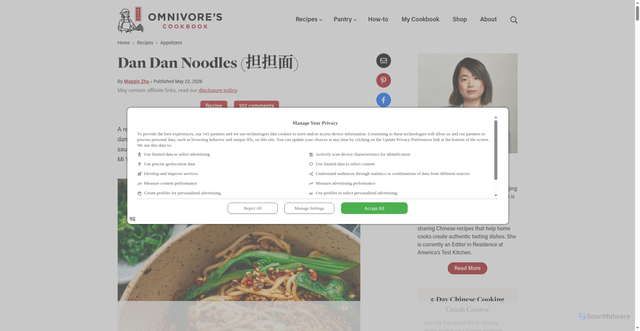 Security scan screenshot of https://omnivorescookbook.com/dan-dan-noodles/