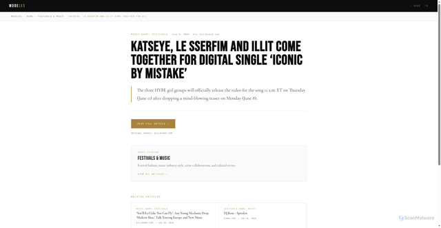 Security scan screenshot of https://modeles.com/news/katseye-le-sserfim-and-illit-come-together-for-digital-single-iconic-by-mis-d10859