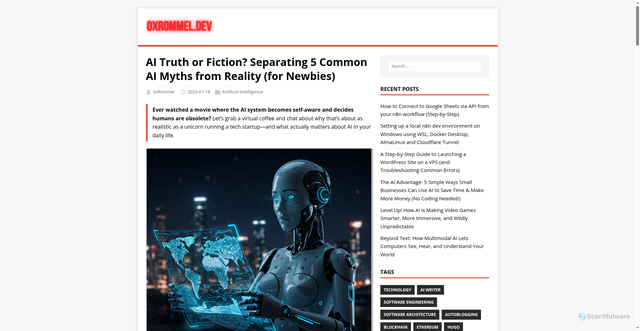 Security scan screenshot of https://0xrommel.pages.dev/posts/debunking-ai-myths/