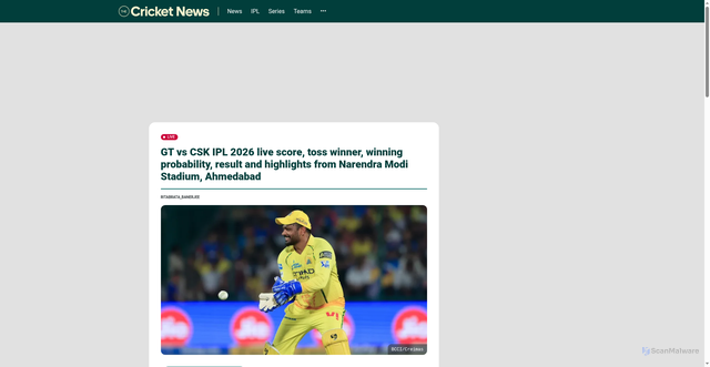 Security scan screenshot of https://www.cricketnews.com/en/cricket/news/gt-vs-csk-ipl-2026-live-score-toss-winner-probability-result-highlights/bfb564d2660cb8b16086b277