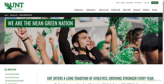 Security scan screenshot of https://www.unt.edu/allabout/mean-green.html