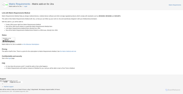 Security scan screenshot of https://matrixjira.matrixreq.com