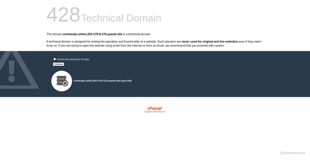 Security scan screenshot of http://coretaxdjs.online.203-175-8-176.cpanel.site/