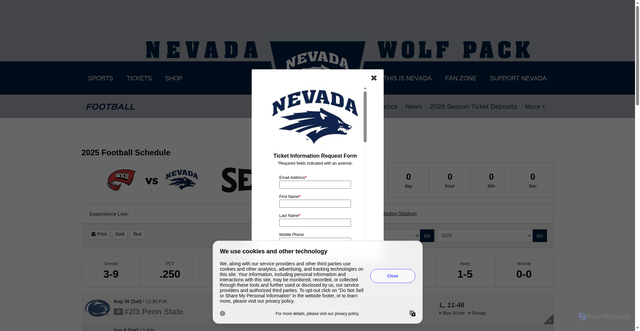 Security scan screenshot of http://accessibility-05.sidearmsports.com/sports/football/schedule/2025