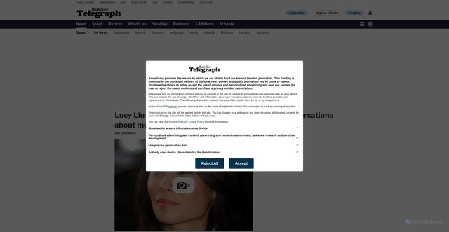 Security scan screenshot of https://www.bordertelegraph.com/news/national/25590168.lucy-liu-hopes-new-film-rosemead-will-prompt-conversations-mental-health/