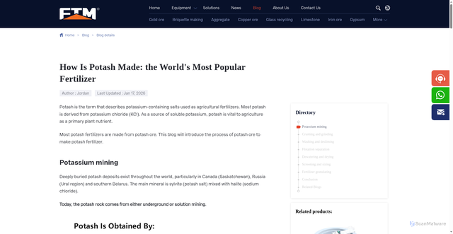Security scan screenshot of https://www.ftmmachinery.com/blog/how-is-potash-made.html