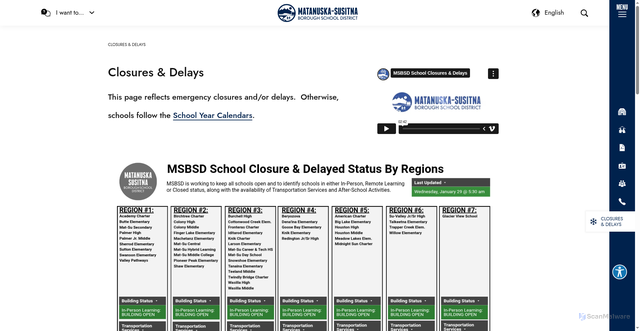 Security scan screenshot of https://www.matsuk12.us/delaysandclosures