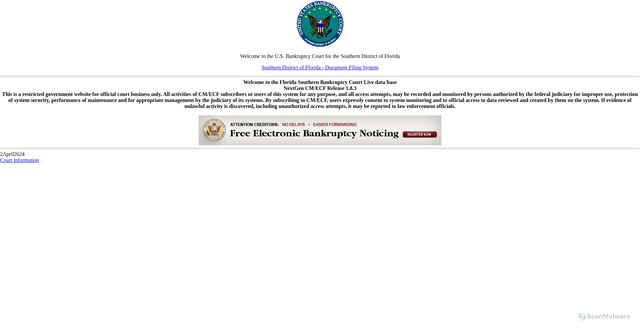 Security scan screenshot of https://ecf.flsb.uscourts.gov
